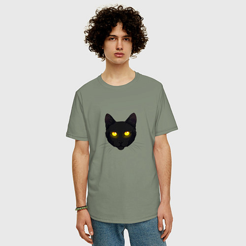 Мужская футболка оверсайз Черный кот с сияющим взглядом / Авокадо – фото 3