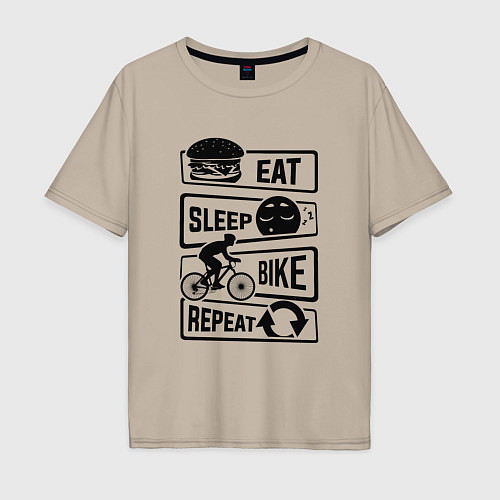 Мужская футболка оверсайз Eat sleep bike repeat art / Миндальный – фото 1