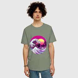 Футболка оверсайз мужская Ретровейв волна, цвет: авокадо — фото 2