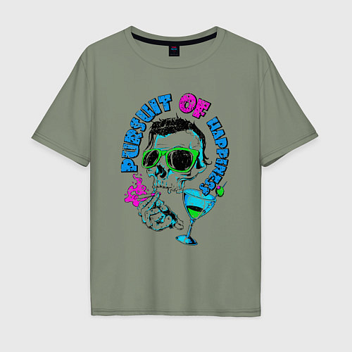 Мужская футболка оверсайз Череп в очках с сигаретой / Авокадо – фото 1