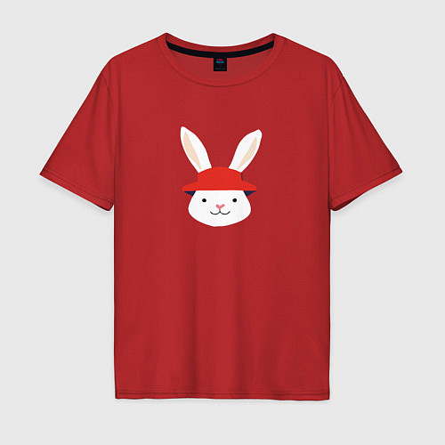 Мужская футболка оверсайз Кролик в шляпке / Красный – фото 1