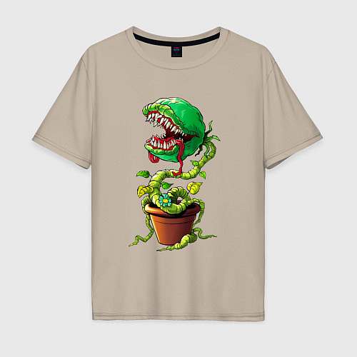 Мужская футболка оверсайз Плотоядный цветок из игры Марио / Миндальный – фото 1
