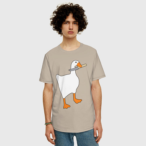 Мужская футболка оверсайз Опасный гусь / Миндальный – фото 3