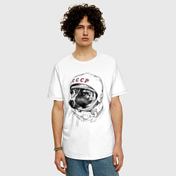 Футболка оверсайз мужская Лайка собака космонавт СССР, цвет: белый — фото 2