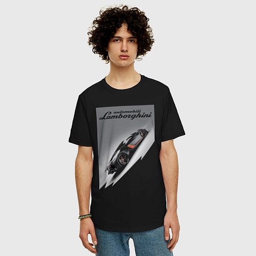 Мужская футболка оверсайз Lamborghini - concept - sketch / Черный – фото 3