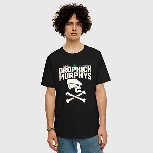 Мужская футболка оверсайз Dropkick murphys панк рок группа череп в кепке / Черный – фото 3
