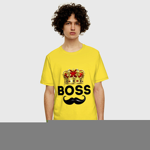Мужская футболка оверсайз BOSS и корона с усами / Желтый – фото 3
