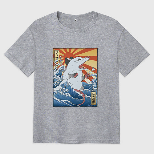 Мужская футболка оверсайз Гравюра японский опоссум в стиле укиё-э / Меланж – фото 1