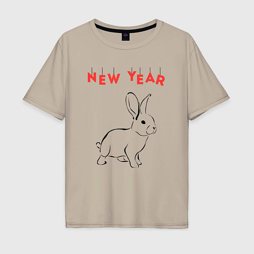 Мужская футболка оверсайз New year rabbit / Миндальный – фото 1