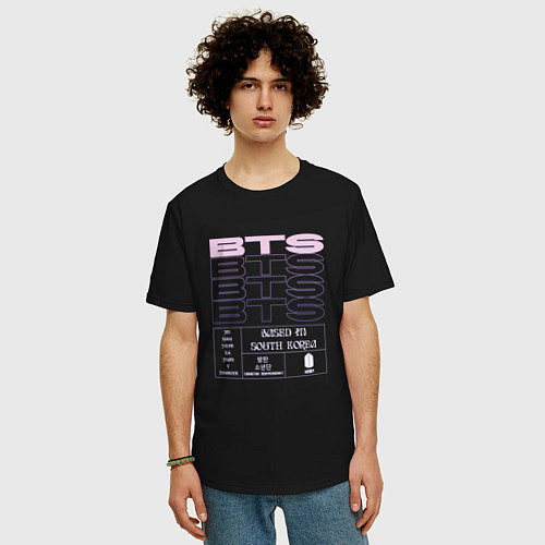 Мужская футболка оверсайз BTS kpop group info / Черный – фото 3