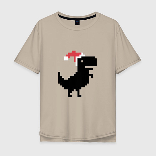 Мужская футболка оверсайз Новогодний гугл динозаврик / Миндальный – фото 1
