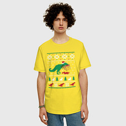 Футболка оверсайз мужская Новогодний тирекс - ugly sweater, цвет: желтый — фото 2