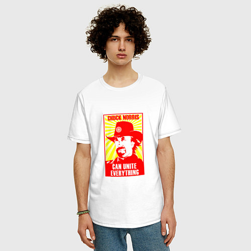 Мужская футболка оверсайз Chuck Norris can unite everything / Белый – фото 3