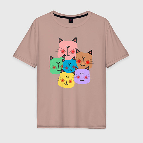 Мужская футболка оверсайз Забавные котики / Пыльно-розовый – фото 1