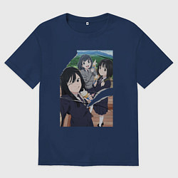 Футболка оверсайз мужская Подруги вместе - Super Cub, цвет: тёмно-синий