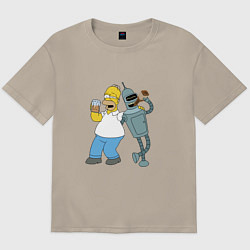 Футболка оверсайз мужская Drunk Homer and Bender, цвет: миндальный