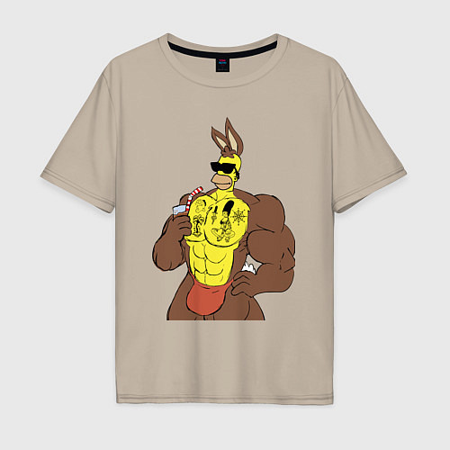 Мужская футболка оверсайз Homer Simpson - mighty rabbit / Миндальный – фото 1