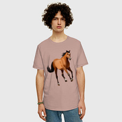 Футболка оверсайз мужская Мустанг лошадь, цвет: пыльно-розовый — фото 2