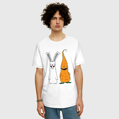 Мужская футболка оверсайз Заяц с морковкой / Белый – фото 3