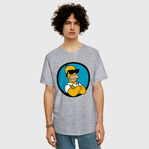 Мужская футболка оверсайз Гомер Симпсон - крутой чувак / Меланж – фото 3