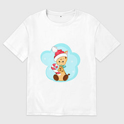 Футболка оверсайз мужская Новогодний жираф, цвет: белый