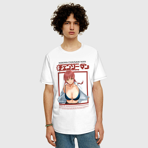 Мужская футболка оверсайз Макима аниме / Белый – фото 3