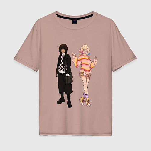 Мужская футболка оверсайз Уэнсдэй и Энит / Пыльно-розовый – фото 1