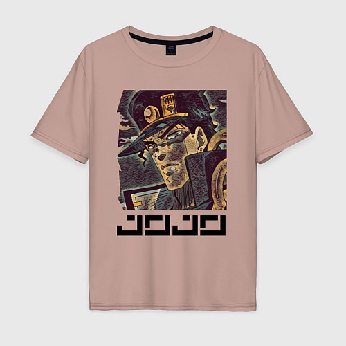 Мужская футболка оверсайз Дзётаро Кудзё - manly face / Пыльно-розовый – фото 1