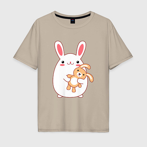 Мужская футболка оверсайз Круглый кролик с зайкой / Миндальный – фото 1