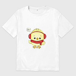 Футболка оверсайз мужская Цыпленок говорит привет, цвет: белый