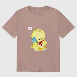 Футболка оверсайз мужская Цыпленок с телефоном, цвет: пыльно-розовый