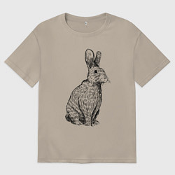 Футболка оверсайз мужская Нарисованный карандашом кролик, цвет: миндальный