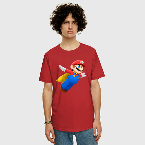 Мужская футболка оверсайз Марио в полёте / Красный – фото 3