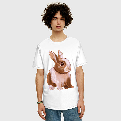 Мужская футболка оверсайз Ушастый милый кролик / Белый – фото 3