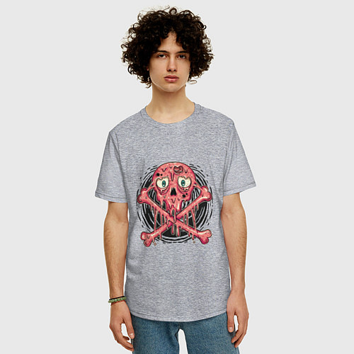 Мужская футболка оверсайз Pink skull / Меланж – фото 3