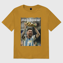 Футболка оверсайз мужская Lionel Messi - world champion - Argentina, цвет: горчичный