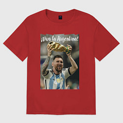 Футболка оверсайз мужская Lionel Messi - world champion - Argentina, цвет: красный