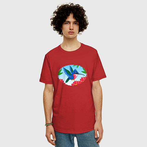 Мужская футболка оверсайз Мультяшная колибри / Красный – фото 3