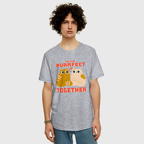 Мужская футболка оверсайз We are purrrfect together / Меланж – фото 3