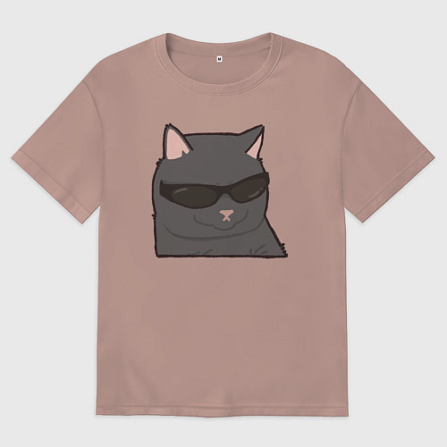 Мужская футболка оверсайз Серый котик в очках / Пыльно-розовый – фото 1