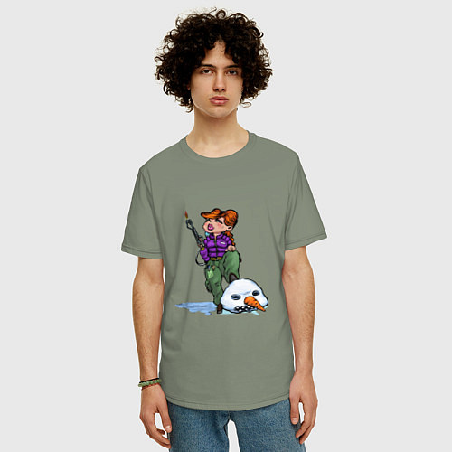 Мужская футболка оверсайз Убийца Снеговиков - девушка с огнемётом / Авокадо – фото 3