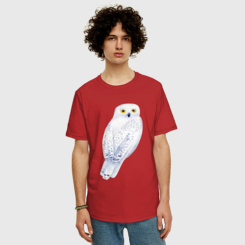Мужская футболка оверсайз Белая полярная сова / Красный – фото 3