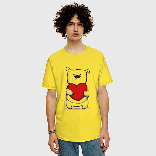 Мужская футболка оверсайз Милый мишка с сердцем / Желтый – фото 3