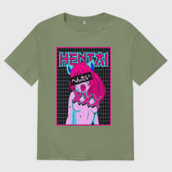 Футболка оверсайз мужская Hentai blue redhead girl art, цвет: авокадо
