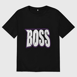 Футболка оверсайз мужская Босс надпись, цвет: черный