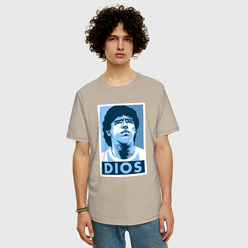 Мужская футболка оверсайз Dios Maradona / Миндальный – фото 3