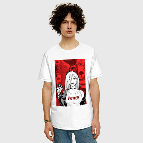 Мужская футболка оверсайз Человек с бензопилой - Пауэр / Белый – фото 3