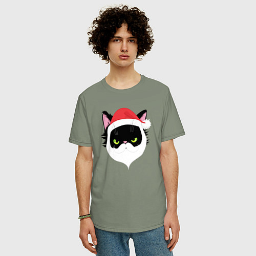 Мужская футболка оверсайз Кот дед Мороз / Авокадо – фото 3