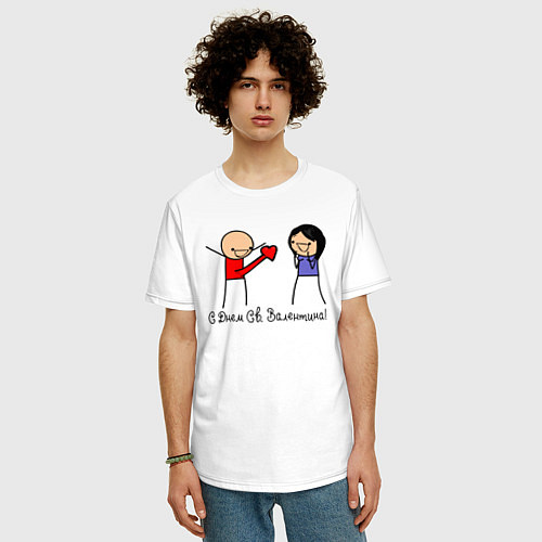 Мужская футболка оверсайз С Днем святого Валентина - человечки / Белый – фото 3