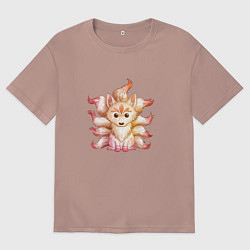 Футболка оверсайз мужская Милый девятихвостый демон, цвет: пыльно-розовый